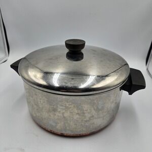 Vtg Revere Ware 1801 Copper Bottom 4 1/2 Qt Quart Stock Pot W Lid USA Clinton IL